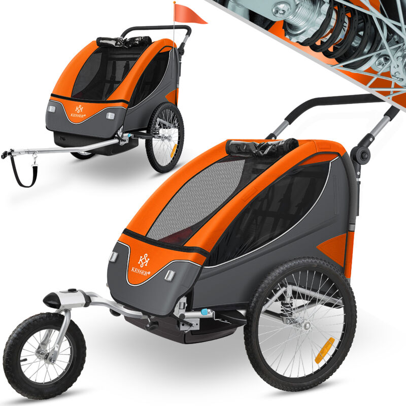 Remorque pour enfants Remorque vélo 360° pivotante avec suspension 2en1 fonction jogger Remorque vélo pour enfants + ceinture 5 points Jogger vélo