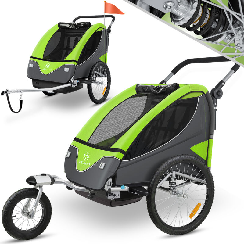 Remorque pour enfants Remorque vélo 360° pivotante avec suspension 2en1 fonction jogger Remorque vélo pour enfants + ceinture 5 points Jogger vélo