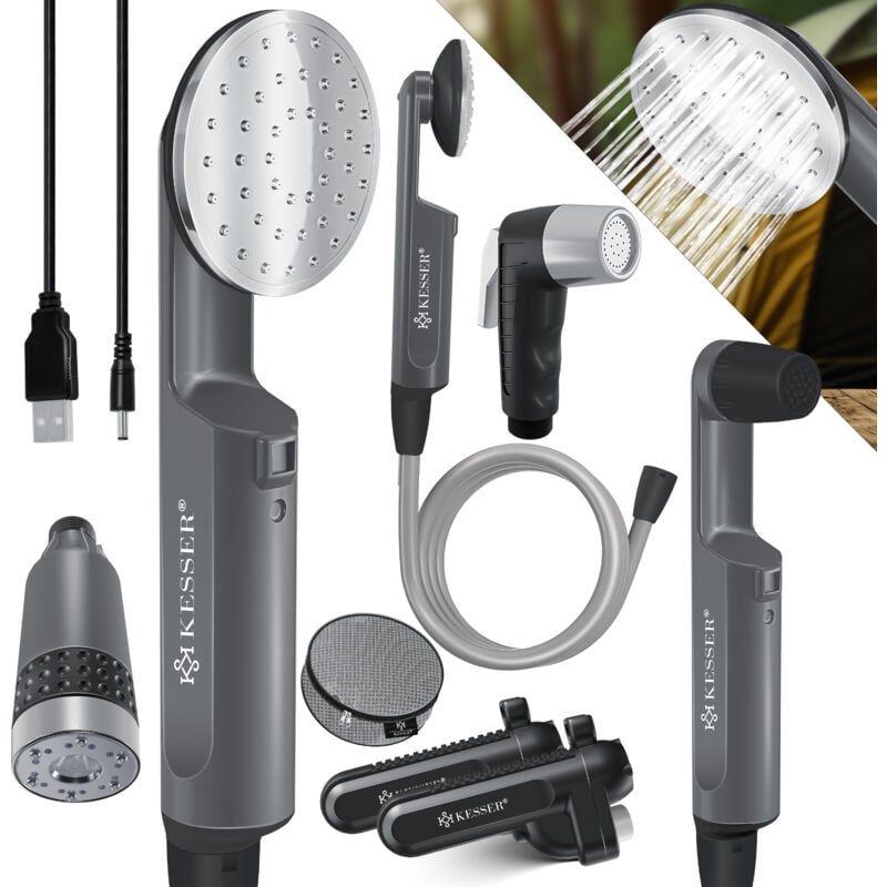 Kesser - Douche de camping avec batterie Pompe immergée Douchette 2x 2200mAh-Lithium-Accu, câble de charge usb , pour camping jardin - voiture