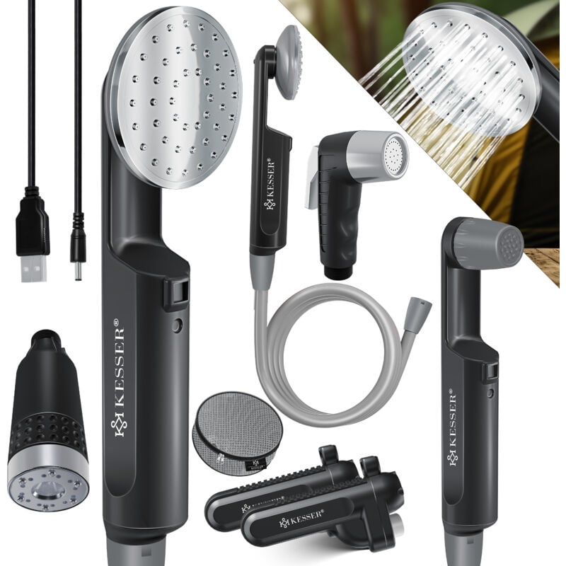 Kesser - Douche de camping avec accu Pompe immergée Douchette 2x 2200mAh-Accu Lithium Câble de charge usb pour Camping Jardin - Voiture - Extérieur