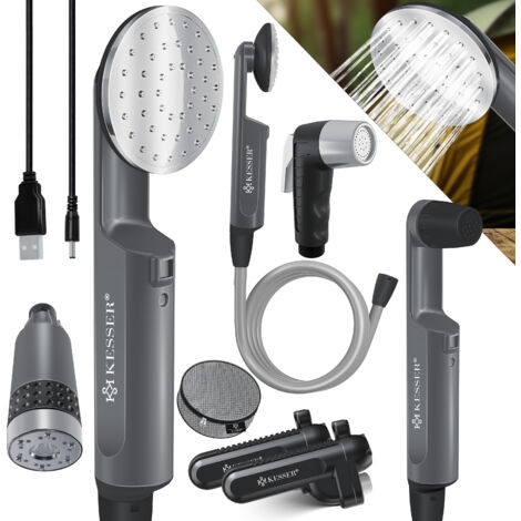 Kesser – Douche extérieure portable à batterie – Pompe immergée 4,5 L/min – 2 batteries 2200mAh – Câble USB – Autonomie 60 min – Tuyau 180 cm - 2200mAh-Lithium-Accu