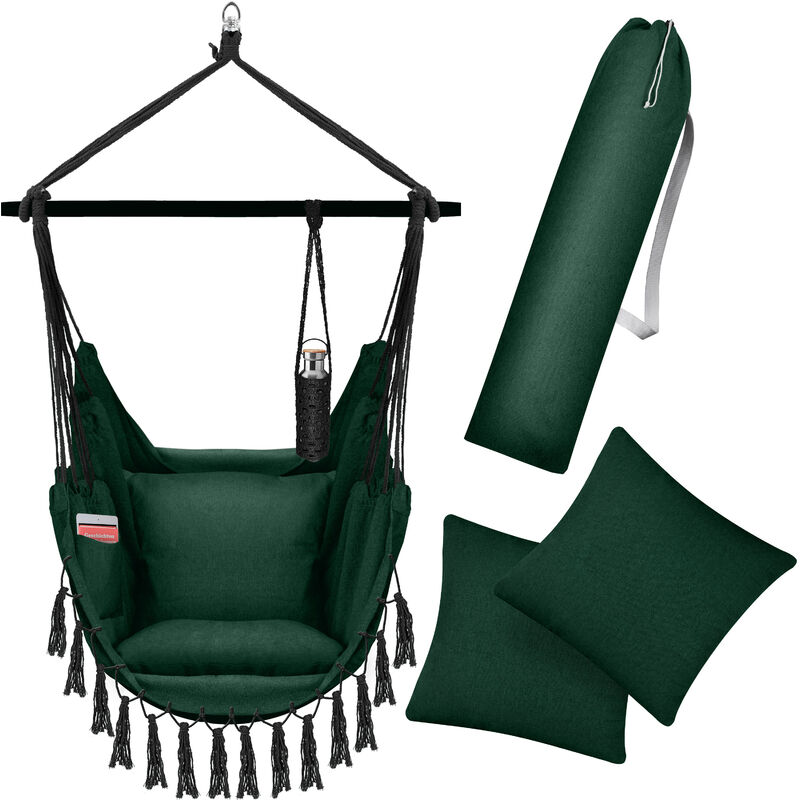 Fauteuil suspendu avec 2 coussins Porte-boissons & compartiment à livres - Safari xxl Chaise suspendue pour adultes & enfants Hamac jusqu'à 150 kg