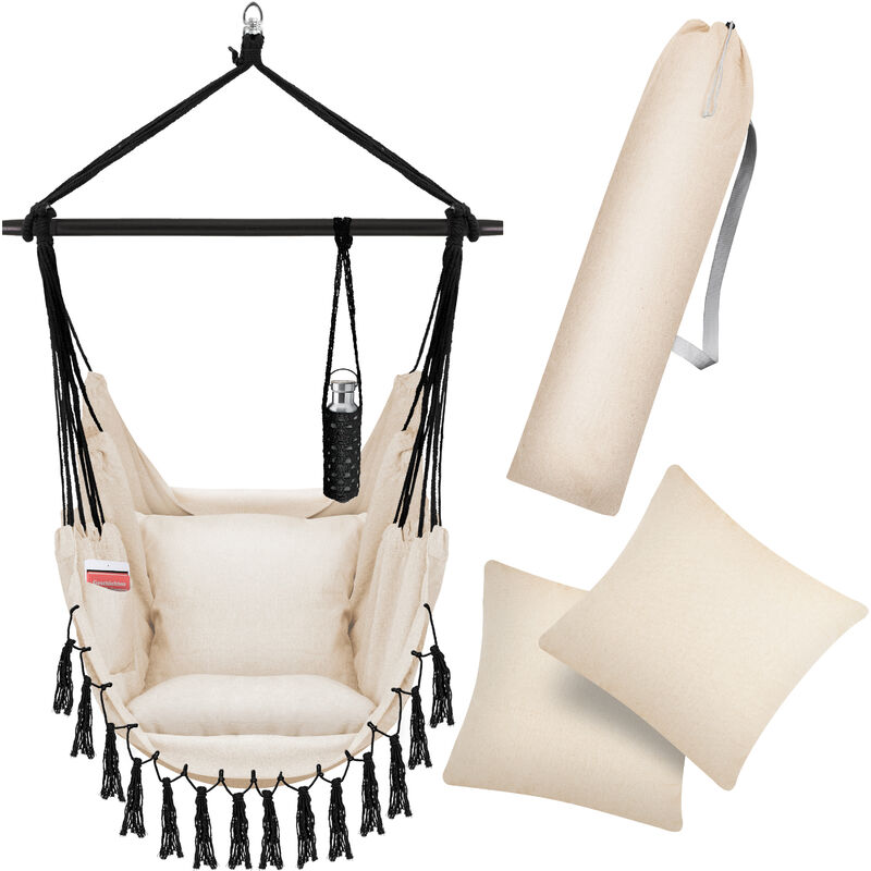 Fauteuil suspendu avec 2 coussins Porte-boissons & compartiment à livres - Safari xxl Chaise suspendue pour adultes & enfants Hamac jusqu'à 150 kg