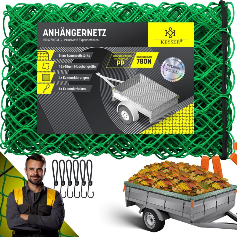 Kesser - Filet de remorquage à mailles fines avec crochets Filet de remorquage avec corde de tension et cordelette de filet Filet de conteneur pour