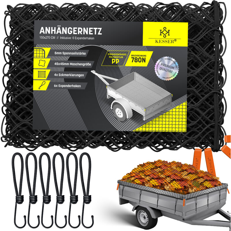 Kesser - Filet de remorquage à mailles fines avec crochets Filet de remorquage avec corde de tension et cordelette de filet Filet de conteneur pour