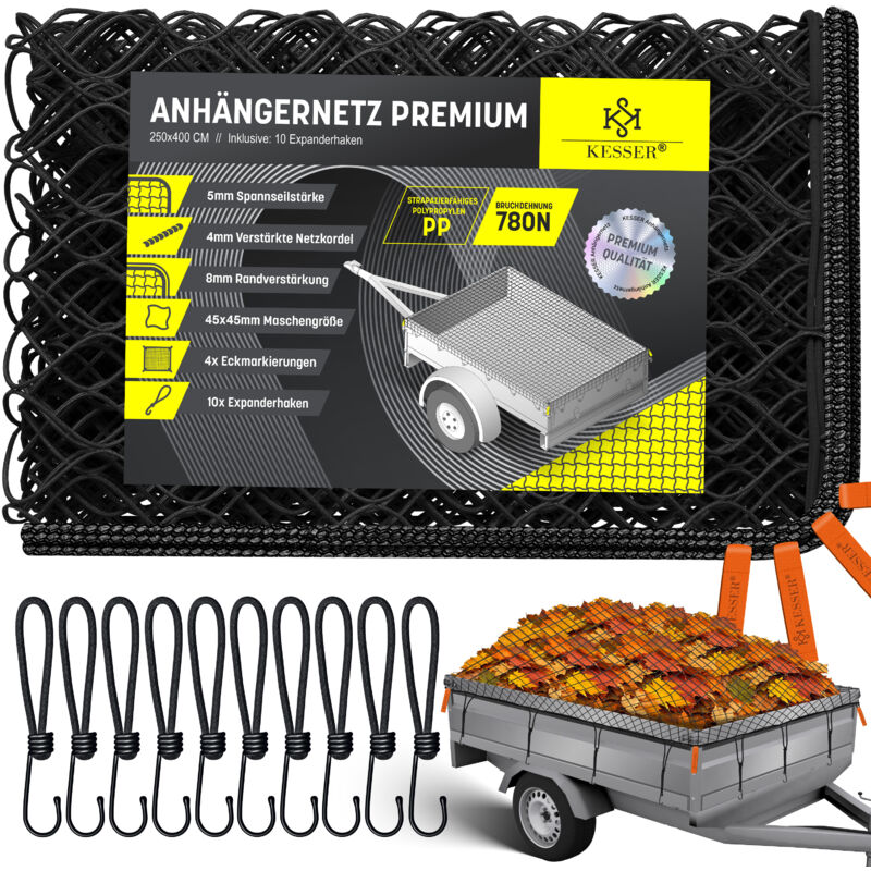 Filet de remorque à mailles fines avec crochets Filet de remorque avec corde de tension, cordelette de filet & 8mm de renforcement des bords pour
