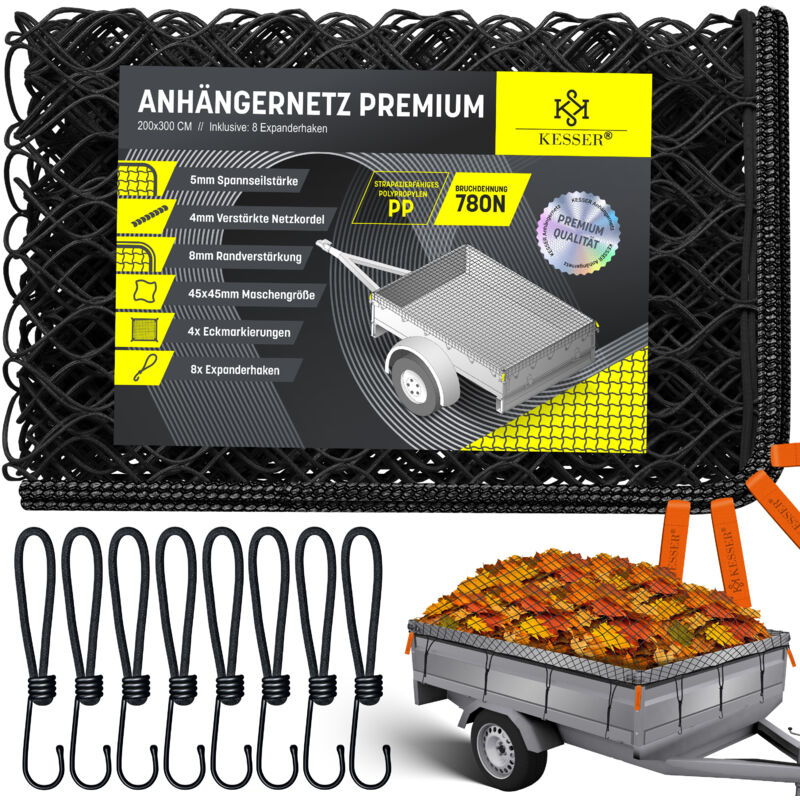 Filet de remorque à mailles fines avec crochets Filet de remorque avec corde de tension, cordelette de filet & 8mm de renforcement des bords pour