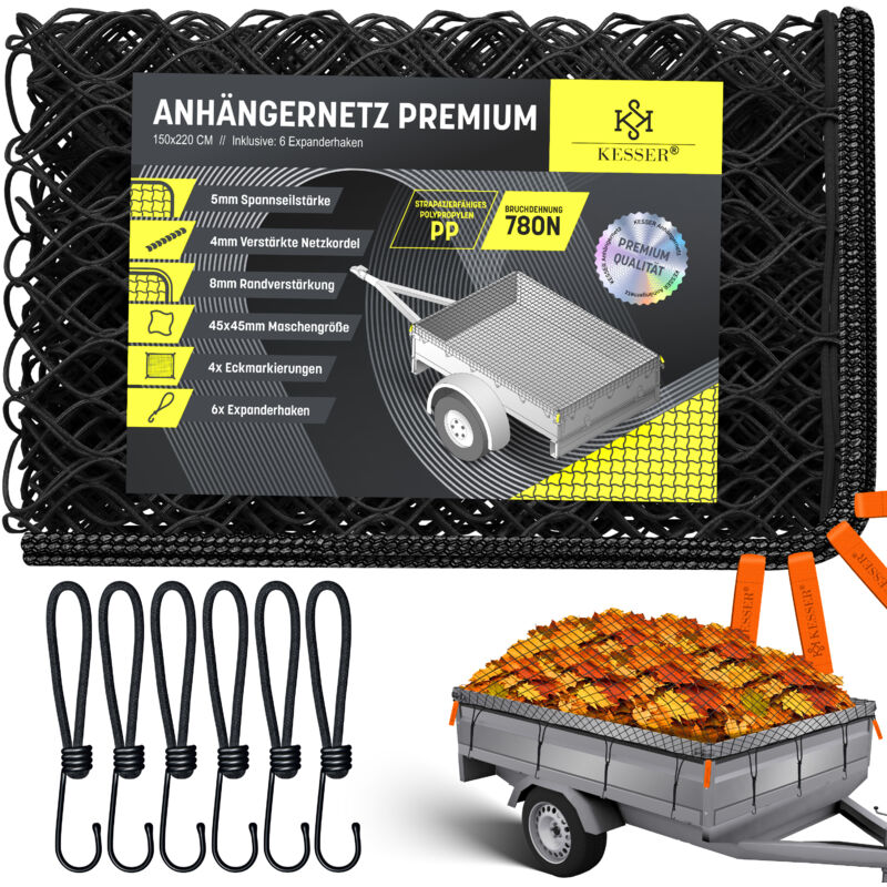 Filet de remorque à mailles fines avec crochets Filet de remorque avec corde de tension, cordelette de filet & 8mm de renforcement des bords pour