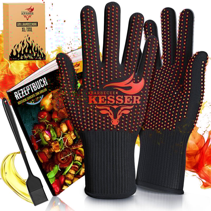 Kesser - Gants pour barbecue résistants à la chaleur jusqu'à 500° Gants pour four respirants Gants pour casseroles en tissu aramide Noir / Rouge,