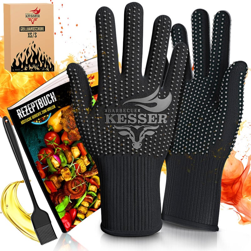 Kesser - Gants pour barbecue résistants à la chaleur jusqu'à 500° Gants pour four respirants Gants pour casseroles en tissu aramide Noir /