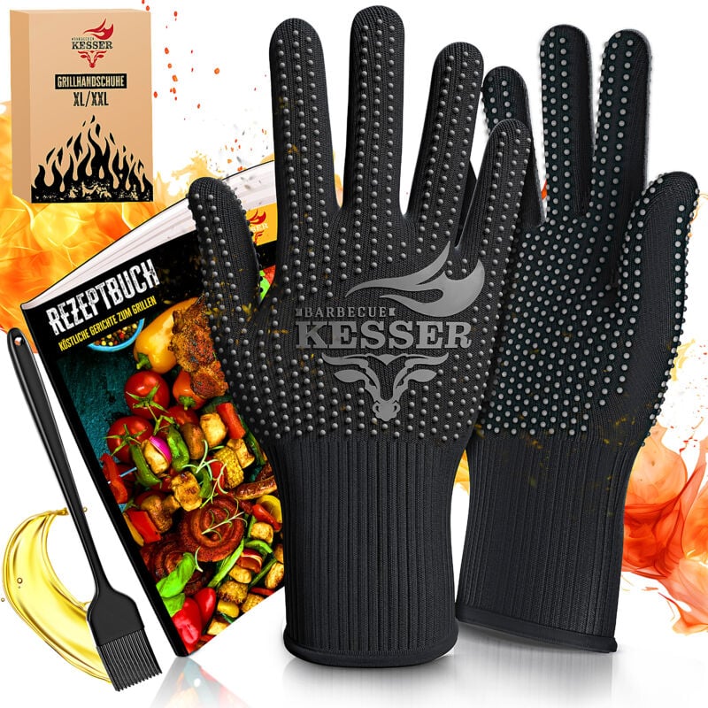 Kesser - Gants pour barbecue résistants à la chaleur jusqu'à 500° Gants pour four respirants Gants pour casseroles en tissu aramide Noir /