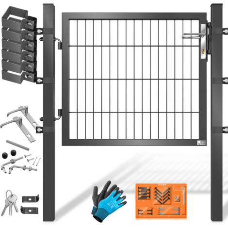 KESSER® Gartentor Premium Gartentür aus Metall verzinktem Stahl Gartentür für Stabmattenzau Zauntor Hoftor inkl. Pfosten mit Schloss Türklinke Anthrazit / 80 x 106 cm