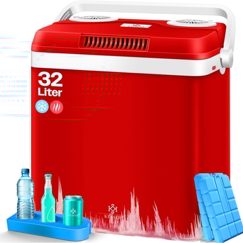 Glacière 32 l 12V Prise 230V Mini-réfrigérateur Glacière thermoélectrique 32 litres Rouge - Kesser