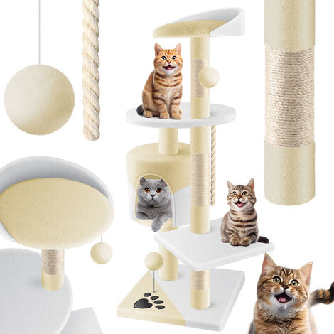 KESSER® Griffoir Arbre à chat Arbre à escalader, avec troncs en sisal, stable, avec niche, balles de jeu, jeux en sisal et corde de jeu, hauteur 112 cm, avec de nombreuses possibilités de se blottir et de jouer