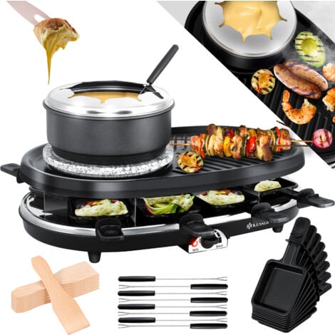 KESSER® Griglia per raclette 3in1 con pietra naturale per grigliare piastra per grigliare e fonduta griglia da tavolo per 8 persone griglia elettrica per raclette con rivestimento antiaderente com