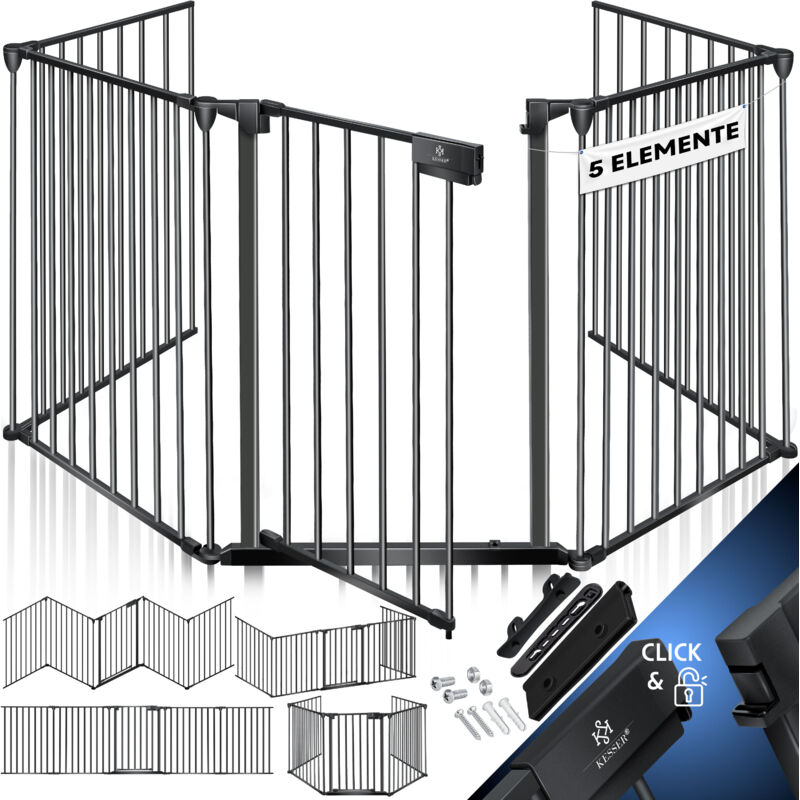 Kesser - Grille de cheminée avec porte Grille de four en métal Grille de parc Grille de sécurité pour enfants Noir - longueur 600 cm