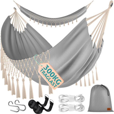 KESSER® Hamac d’une charge maximale de 300 kg, 320 x 150 cm. Capacité de charge de 300 kg , 1 à 2 personnes, respirant, avec franges, résistant aux intempéries, idéal pour camping ou jardin, hamac en toile multiplace
