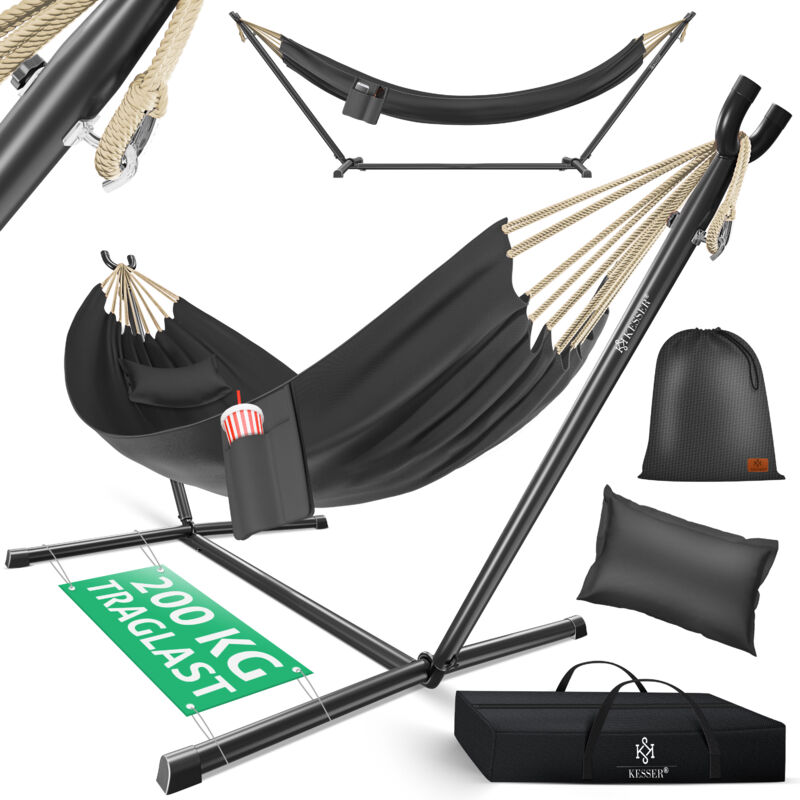 Hamac lake avec support Double hamac pour 2 personnes-Cadre stable Capacité de charge 200kg Indoor & Outdoor xxl Fauteuil suspendu double Anthracite