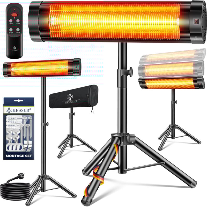 Chauffage radiant à infrarouge Chauffage radiant de terrasse 2500W avec télécommande incl. housse de protection Trépied télescopique réglable en