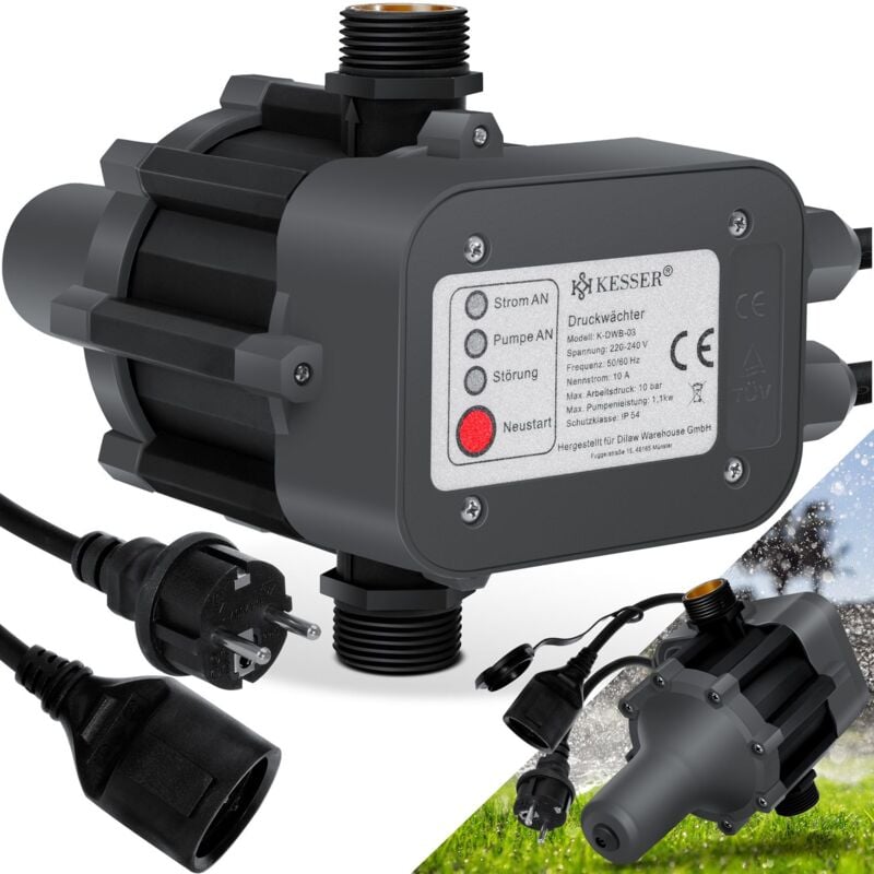 Kesser - Pressostat Commande de pompe Arrosage de jardin avec câble Anthracite / Noir