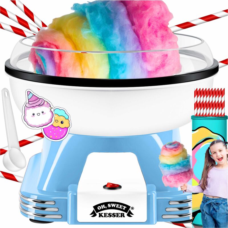 Kesser® Zuckerwattemaschine Set Für Dein Zuhause - Mit 30x Zuckerwatte Stäbchen & Messlöffel - Retro Cotton Candy Maschine - Zuckerwatte Maschine