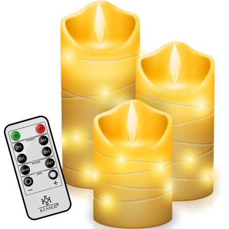 Candele senza fiamma in vetro, candele a batteria, candele a colonna a  batteria funzionanti con telecomando e timer, candele elettriche, cera +  vetro grigio, set di