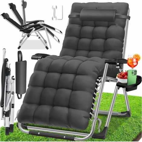 KESSER® Lettino prendisole pieghevole con portabicchieri Sedia da giardino con cuscino  Sdraio  Lettino da giardino extra large  Schienale regolabile  Antracite