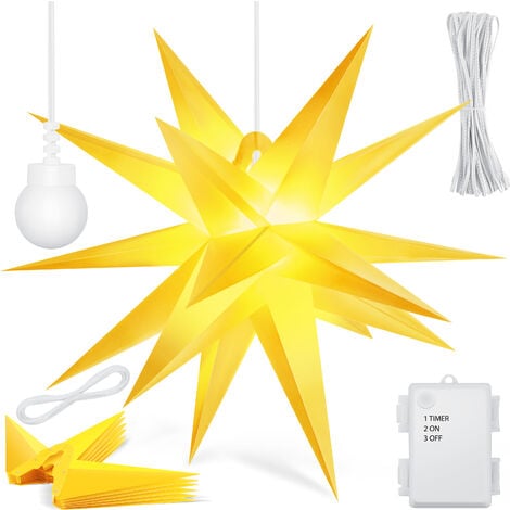 LED Weihnachtsstern zum Hängen 30 cm mit Timer - braun oder weiß - Deko  Stern aus Holz oder Kunstschnee Girlande gewickelt
