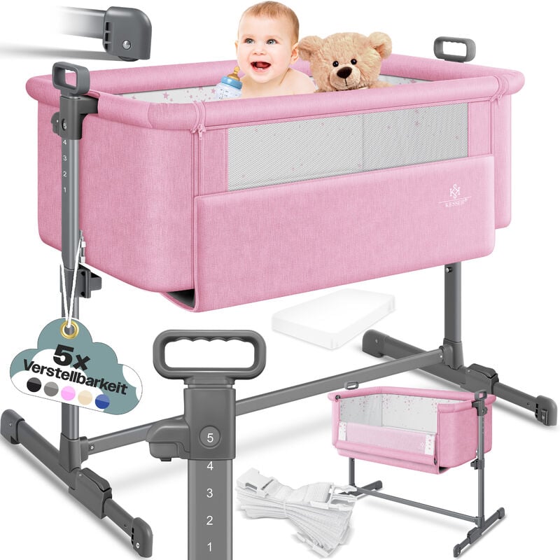 Kesser - Lit d'appoint Hubi 3en1 Lit d'appoint bébé Lit de voyage Lit bébé avec matelas souple avec roulettes Lit d'enfant 5 hauteurs réglables