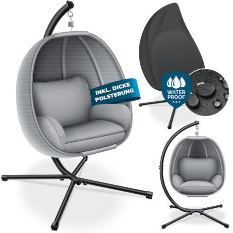 KESSER® Luxe Silla Colgante con Estructura + Cojín de Asiento Suave  Acolchado Lateral  Cojín de Asiento y Respaldo Cesta Colgante Interior y Exterior  Cesta Columpio de Jardín  Gris