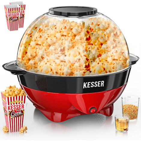 KESSER® Machine à pop-corn : Machine à pop-corn 800W - grande capacité 5,5l, revêtement antiadhésif, couvercle & bol de service, pour huile/beurre/sucre, silencieux & rapide, surface de chauffe amovib