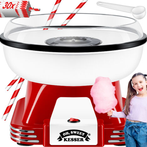 KESSER® Máquina de algodón de azúcar Set para su hogar - Con 30x palos de algodón de azúcar y cuchara de medición - Retro Máquina de algodón de azúcar - Máquina de algodón de azúcar  Rojo / Blanco