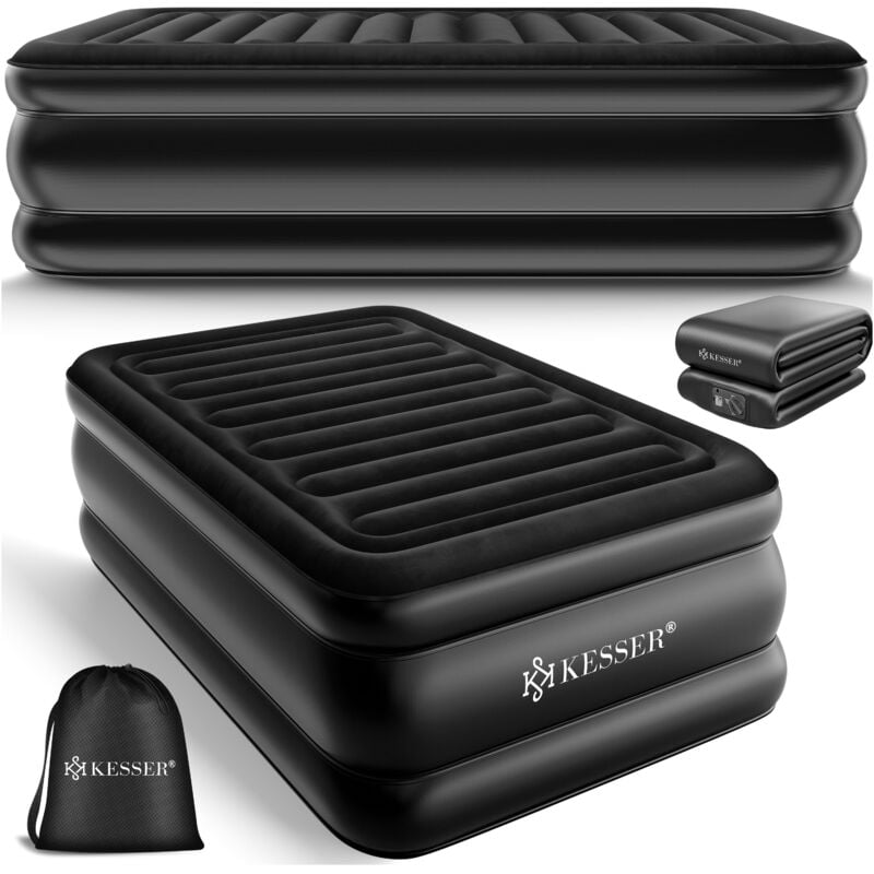 Matelas gonflable Lit gonflable avec pompe électrique intégrée Matelas gonflable surélevé intégré pour invités de nuit avec sac de rangement Noir /