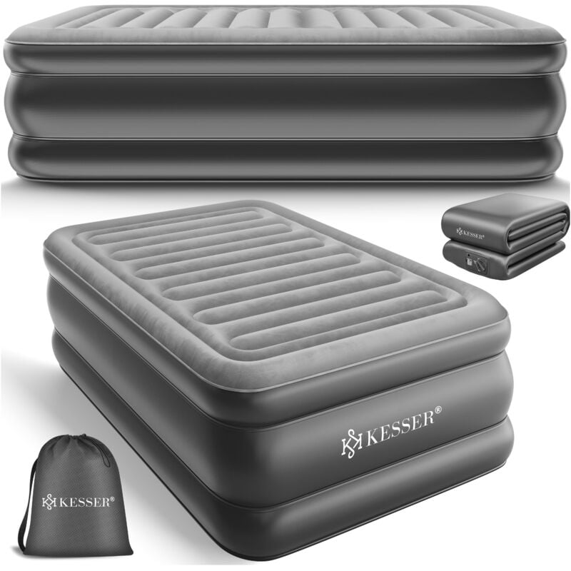 Matelas gonflable Lit gonflable avec pompe électrique intégrée Matelas gonflable surélevé intégré pour invités de nuit avec sac de rangement Simple /