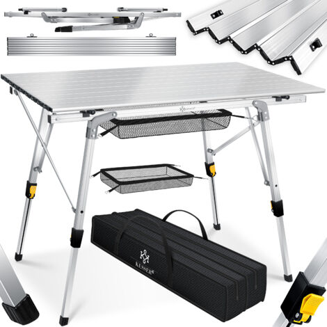 KESSER® Mesa de camping plegable Mesa plegable Mesa de camping con marco de aluminio Tablero enrollable Mesa plegable con ajuste de altura incl. bolsa de transporte  plata