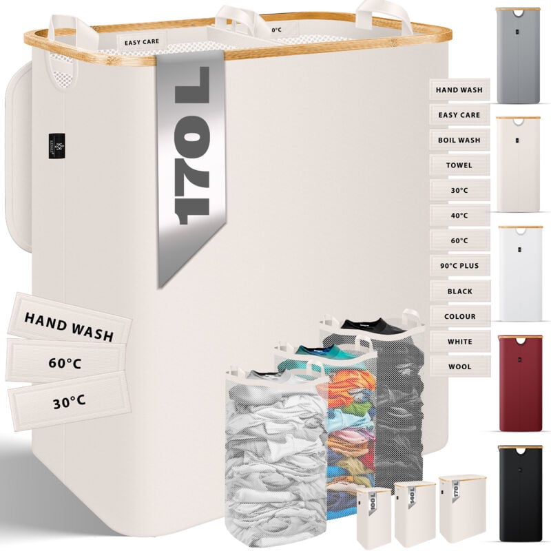 Panier à linge avec couvercle pliable Coffre à linge Coffre à linge Collecteur de linge avec sacs à linge amovibles Laundry Baskets Trieur de linge
