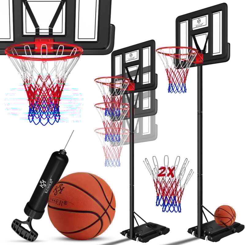 Panier de basket-ball Premium avec support Roulettes Incl. basket-ball + pompe Hauteur du panier réglable de 230 à 305 cm Panier d'extérieur Noir