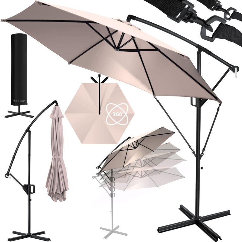 Kesser - Alu Parasol + couverture Ø300 cm / Ø350 cm avec manivelle Parasol à manivelle avec support protection uv aluminium 350cm / Taupe