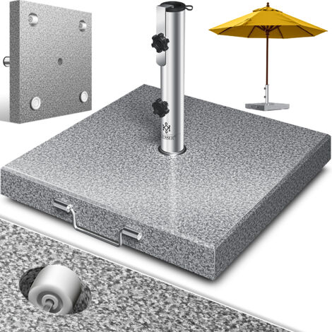 KESSER® Pie de sombrilla de granito con tubo de acero inoxidable  Base de sombrilla de alta calidad 30KG - para mástiles de paraguas de hasta 16-48 mm  Incl. asa de transporte  Gris / cuadrado