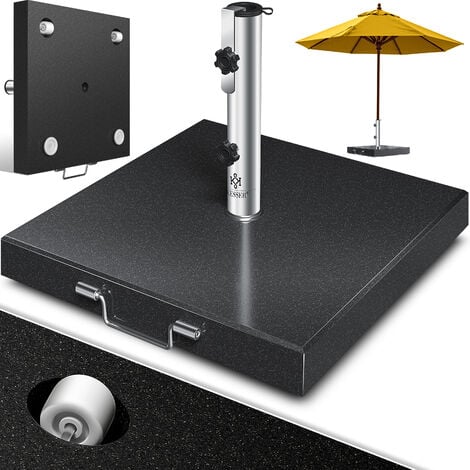KESSER® Pied de parasol en granit avec tube en acier inoxydable  Socle de haute qualité 30KG - pour tiges de parasol jusqu'à 16-48 mm  Poignée de transport incluse  Anthracite / Angulaire