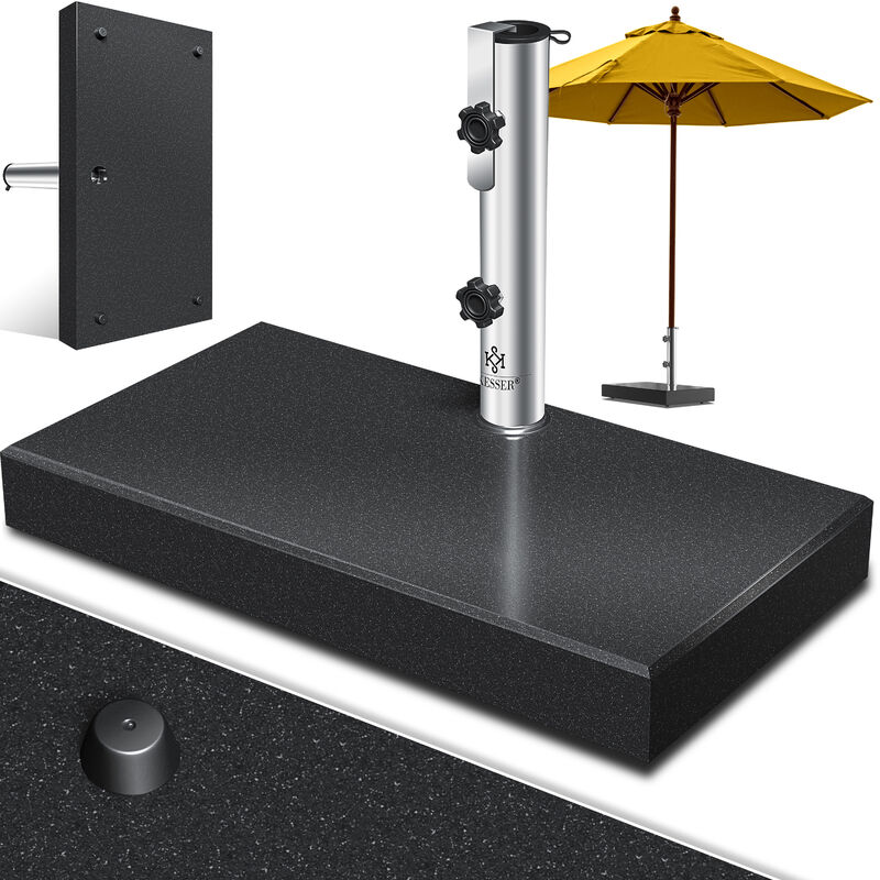 KESSER® Pied de parasol en granit avec tube en acier inoxydable Socle de haute qualité 30KG - pour tiges de parasol jusqu'à 16-48 mm Poignée de