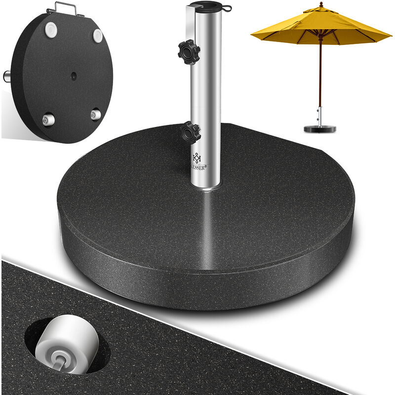 Kesser - Pied de parasol en granit avec tube en acier inoxydable Socle de haute qualité 30KG - pour tiges de parasol jusqu'à 16-48 mm Poignée de