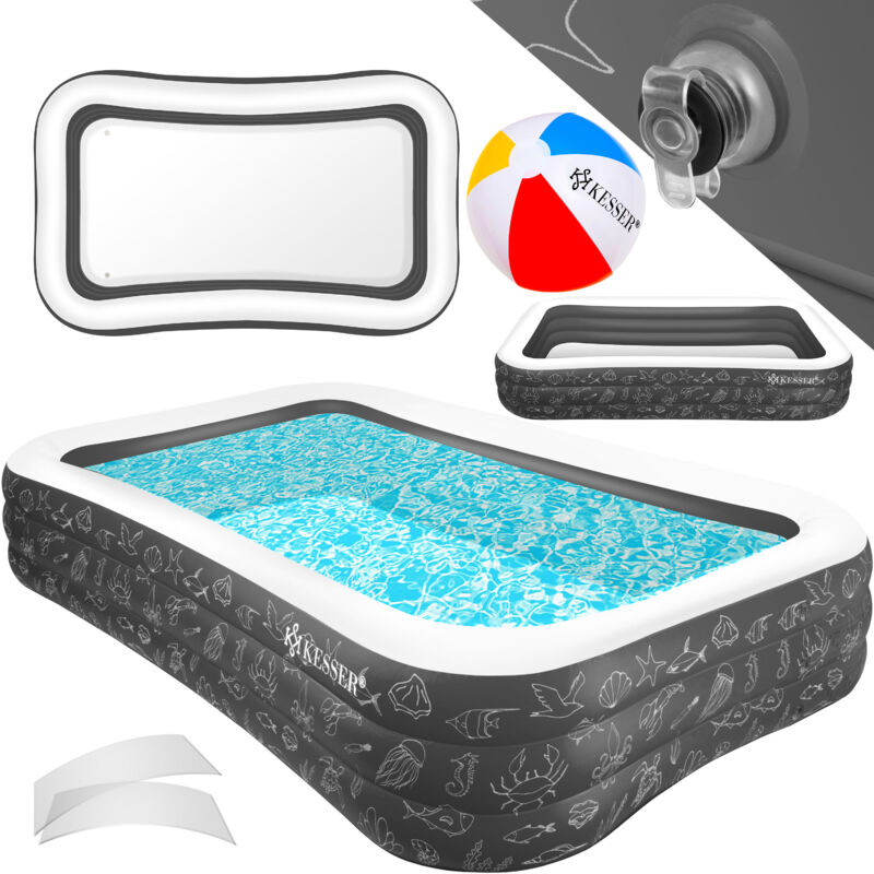Kesser - Piscine gonflable Piscine familiale pour enfants et adultes Pataugeoire Adaptée aux enfants Avec trous de drainage Anthracite, 2.4 mètres
