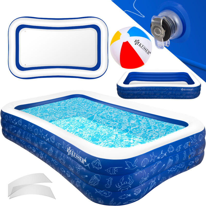 Kesser - Piscine gonflable Piscine familiale pour enfants et adultes Pataugeoire Adaptée aux enfants Avec trous de drainage Bleu, 2.4 mètres