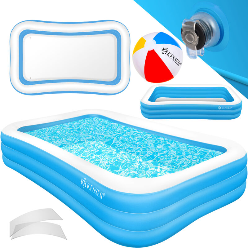 Kesser - Piscine gonflable Piscine familiale pour enfants et adultes Pataugeoire Adaptée aux enfants Avec trous de drainage Bleu clair, 3 mètres