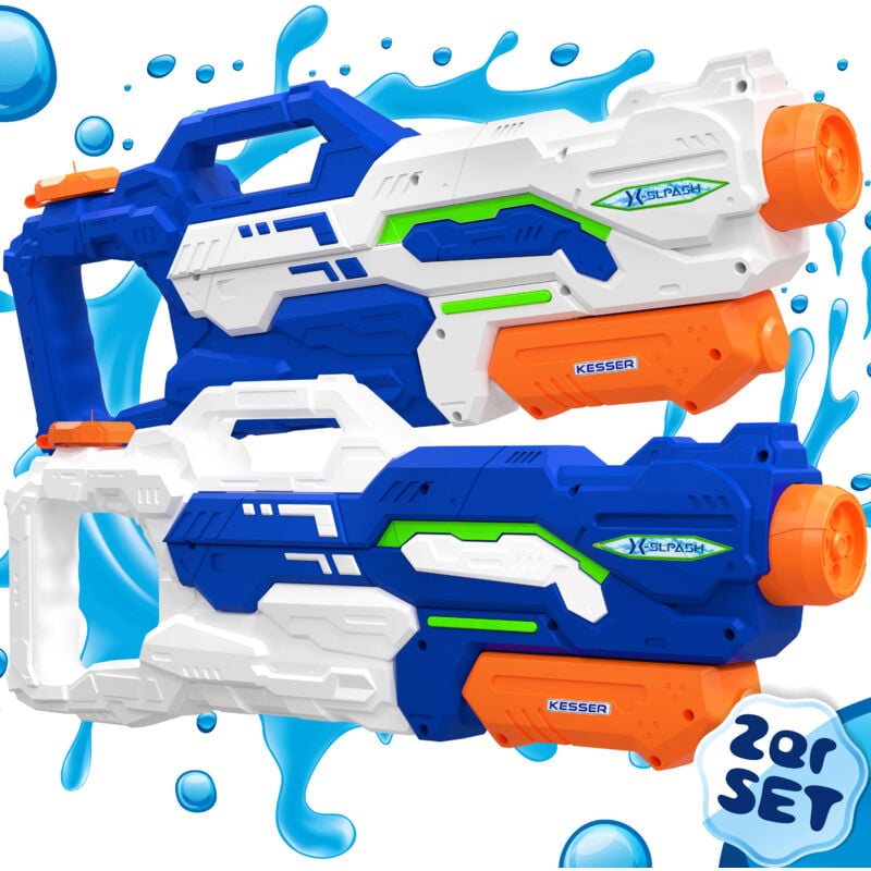 Kesser - Pistolet à eau Set de 2 pistolets à eau Portée 10-11 mètres Contenance 1500ml Jouets de plage en plein air Bleu / Blanc