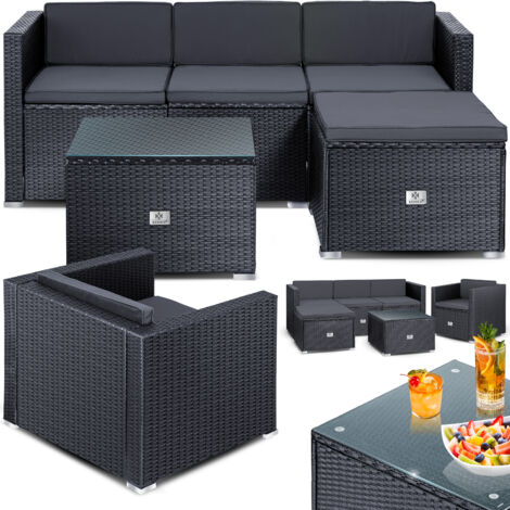KESSER® Polyrattan Lounge Aruba - salón de jardín para 4-5 personas conjunto de muebles de jardín grupo de asientos compuesto por sofá de jardín de 3 plazas  sillón  taburete y mesa auxiliar  antracit