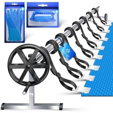 KESSER® Pool retractor Sistema retractor Premium 3m - 5  70m  con ruedas  para lona solar  retractor móvil para lona y cubierta de piscina  plata / negro