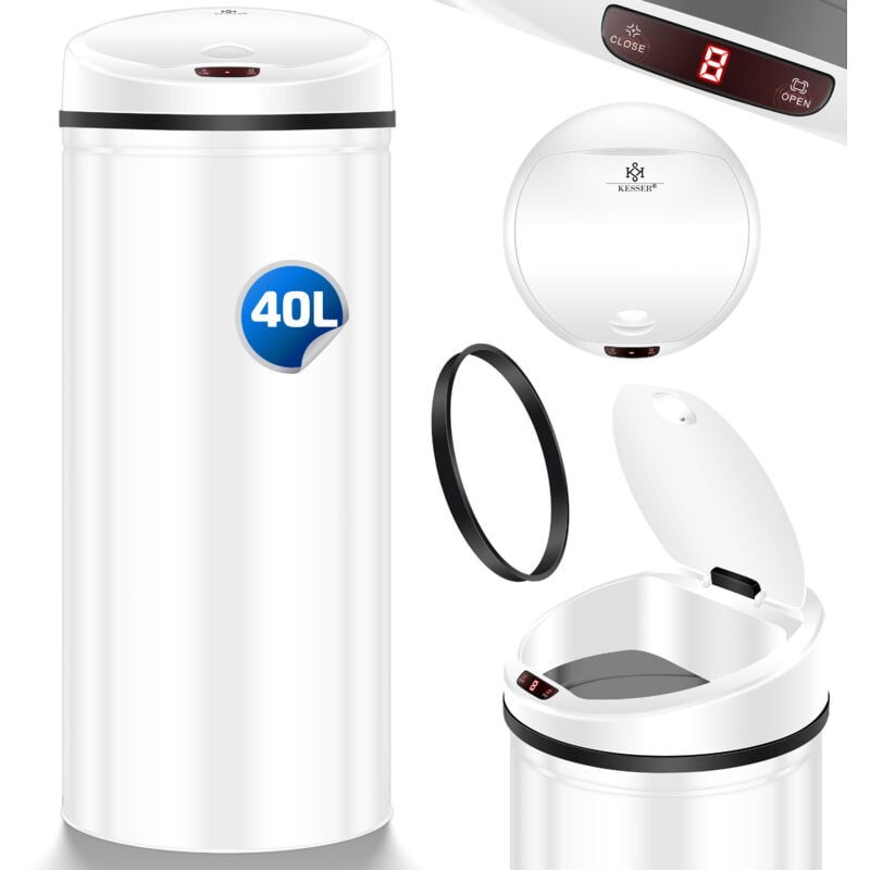 Automatique Sensor Poubelle Poubelle à déchets Corbeille à papier en inox 40 litres blanc - Kesser