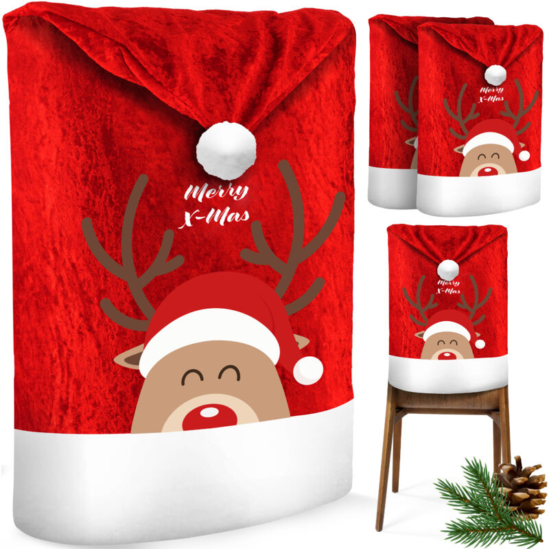 Kesser® Premium Weihnachtsstuhlüberzug Set Stuhlhussen Für Weihnachten Nikolausmütze Stuhlbezug Husse Weihnachtsdeko Für Stühle Überzieher Rot